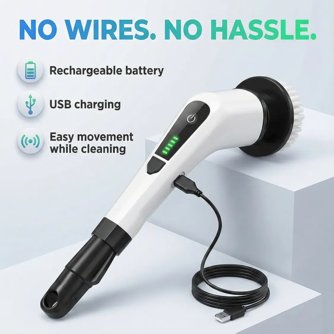 7-in-1 Cordless Electric Spin Scrubber Brush with Extension Handle - Detailed Feature View 5
