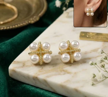 Korean Vintage Twisted Gold & Quad Pearl Studs For Girls And Women
