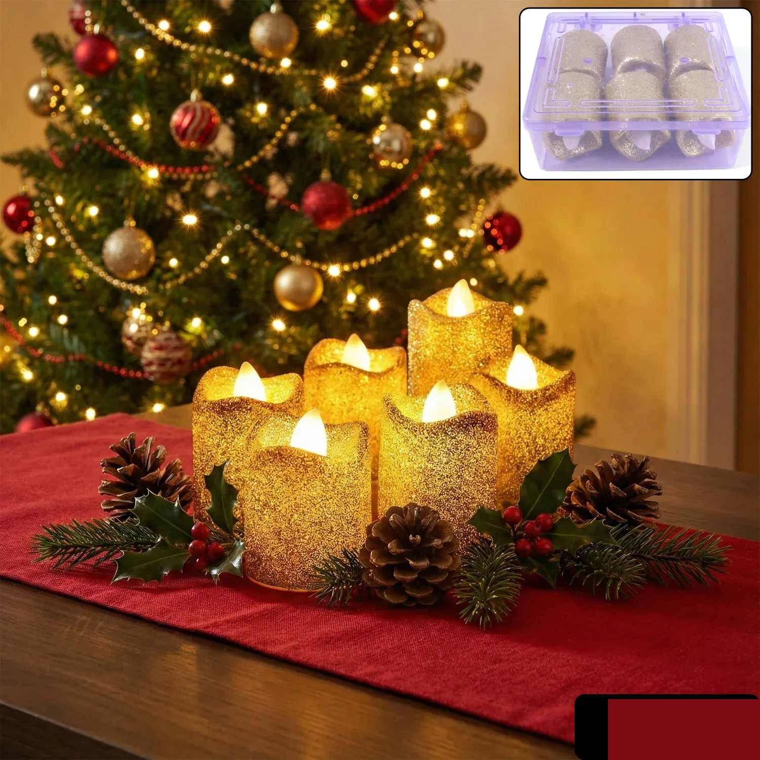 Premium LED Tealight Candles – 6 Pc Flameless Christmas Glitter Set - Buy Online at Alikart