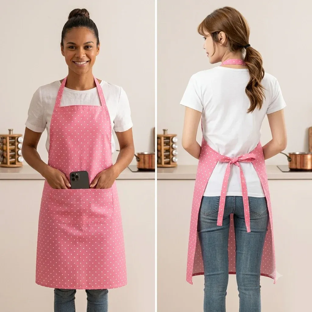 Premium Adjustable Stylish Polka Dot Kitchen Apron with Front Pocket for Cooking & Baking - Buy Online at Alikart