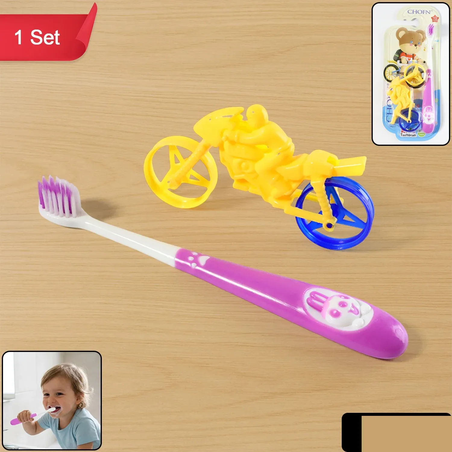 Kids Toothbrush and Bike Toy Set - Detailed Feature View 1