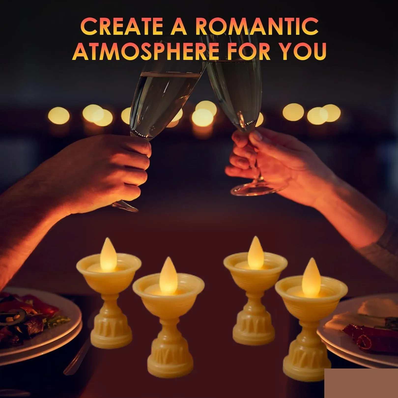 Water Sensor LED Diyas Set – Flameless White Decorative Lights - Detailed Feature View 1