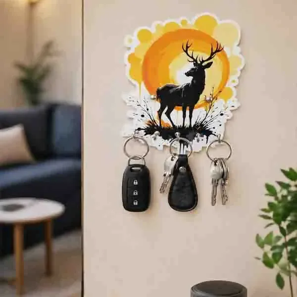 Wall Key Holder – Stylish Deer Design with Multi Hooks for Home & Office