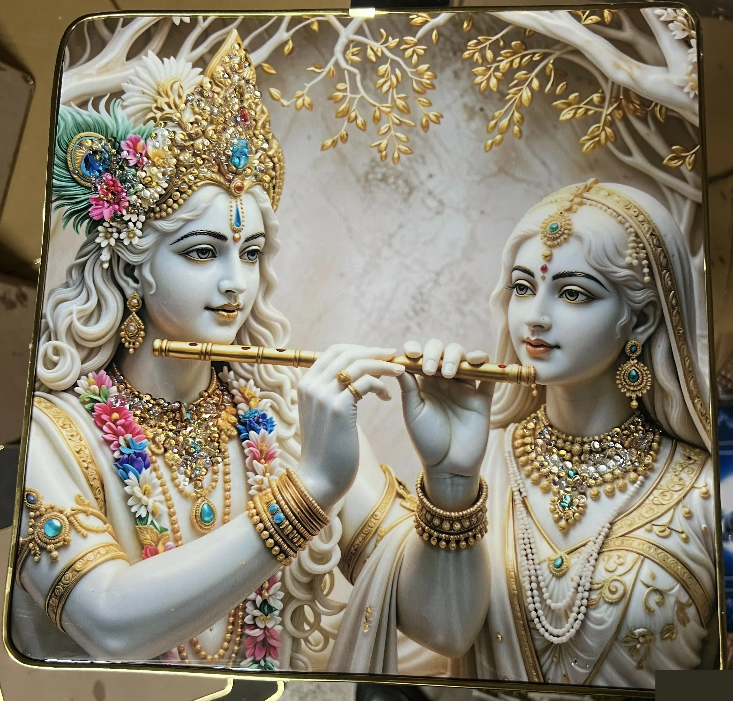 Premium 3D Radha Krishna Flute Art Crystal Wall Frame - 12x12 Inch - Buy Online at Alikart