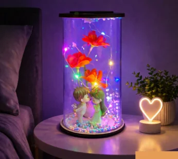 Romantic Couple Flower LED Glass Dome Decorative Night Lamp