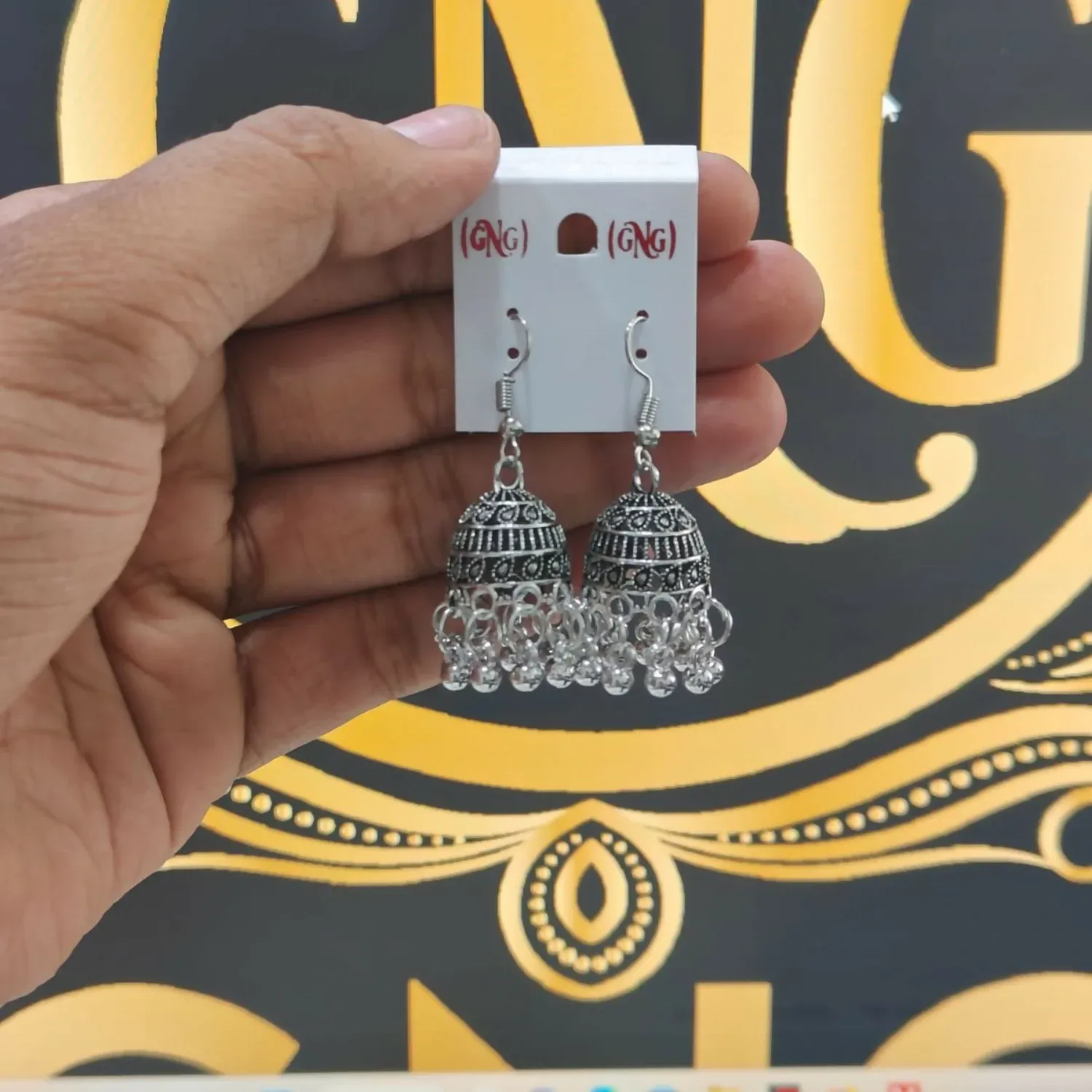 Traditional Oxidised Silver Jhumki Earrings with Ghungroo for Women & Girls - Detailed Feature View 3