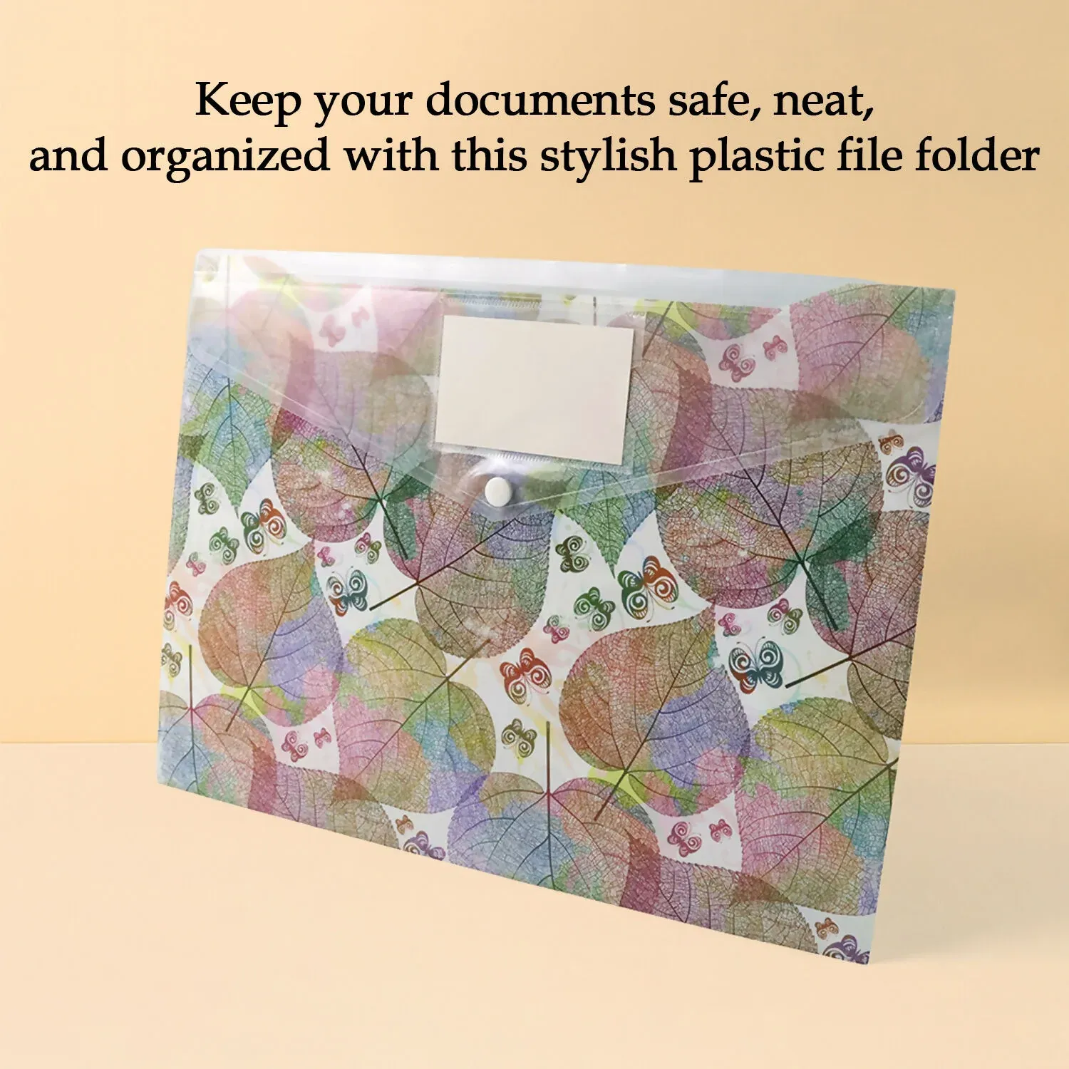 Printed A4 Document Folder – Leaf Design with Button Closure & Label Slot (1 Pc) - Detailed Feature View 2
