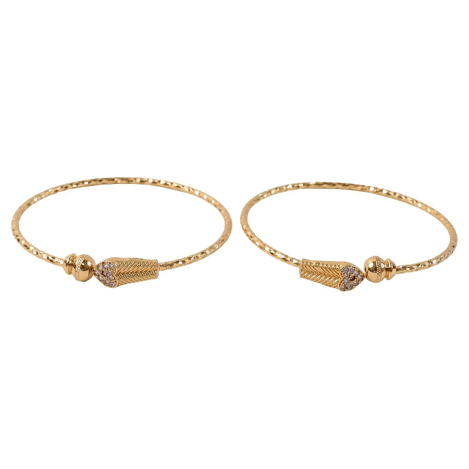 Gold Plated Leaf Design Openable Bracelet Pair - Detailed Feature View 4