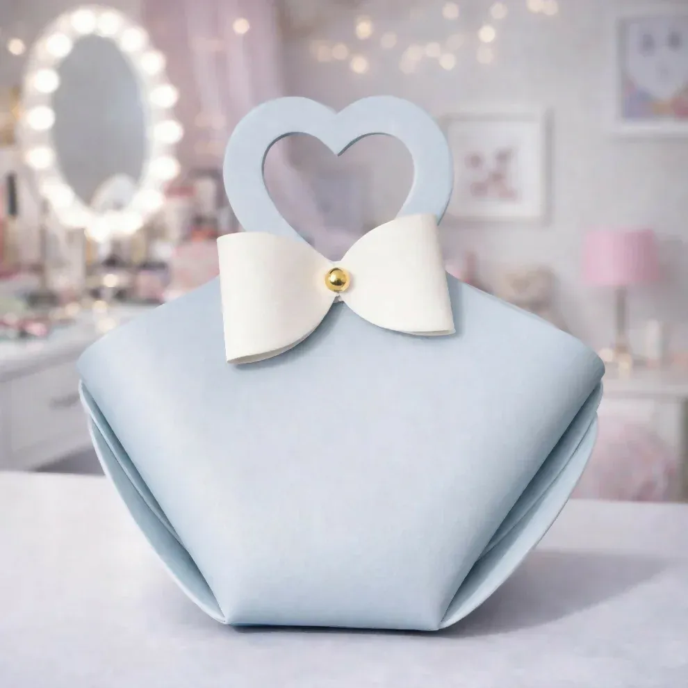 Premium Light Blue Mini Cute Handbag with Heart Handle and Bow Design - Buy Online at Alikart