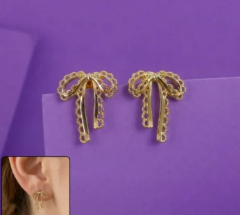 Elegant Gold Bow Drop Earrings – Korean Style Designer Jewellery