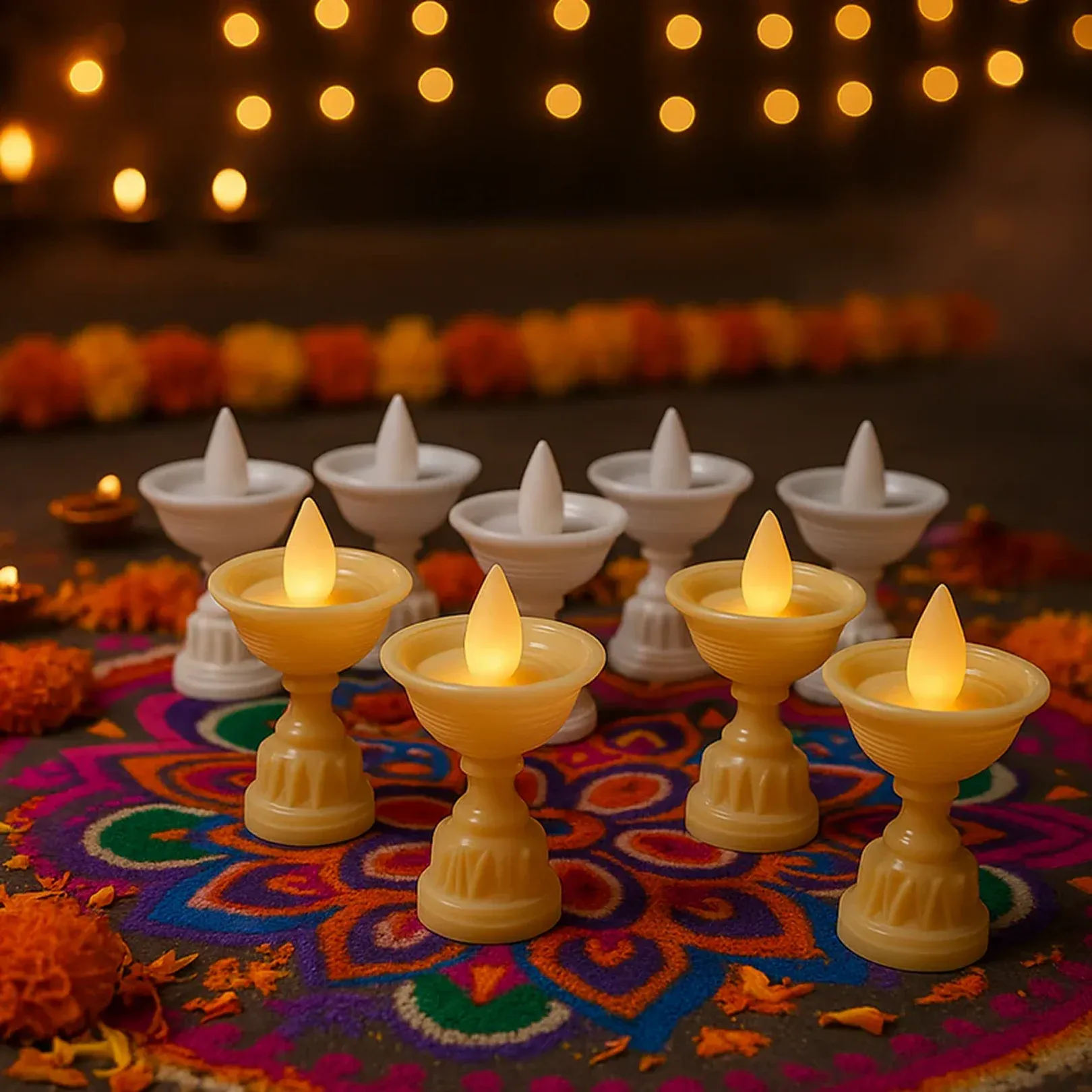 Water Sensor LED Diyas Set – Flameless White Decorative Lights - Detailed Feature View 4