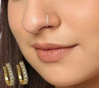 Gold-Plated CZ Lined Nose Ring Pair | Stylish Daily Wear Nosepins