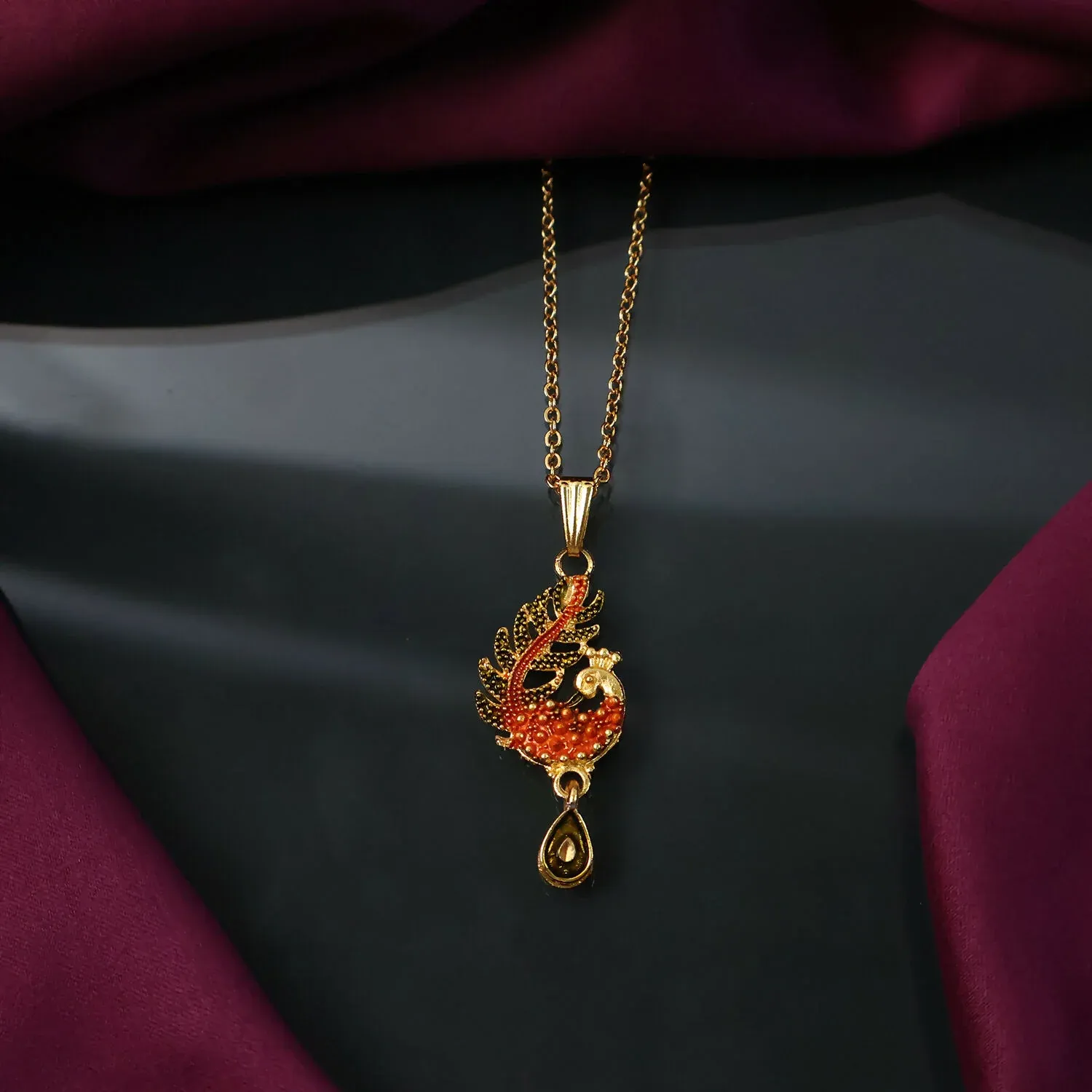 Peacock Motif Pendant Necklace for Women with Chain - Detailed Feature View 3