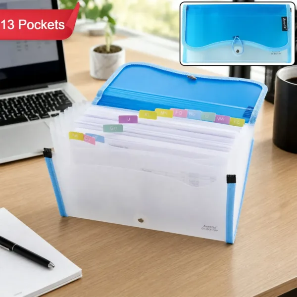 Expanding Cheque Book File Organizer 13 Pockets with A-Z Tabs & Button Closure