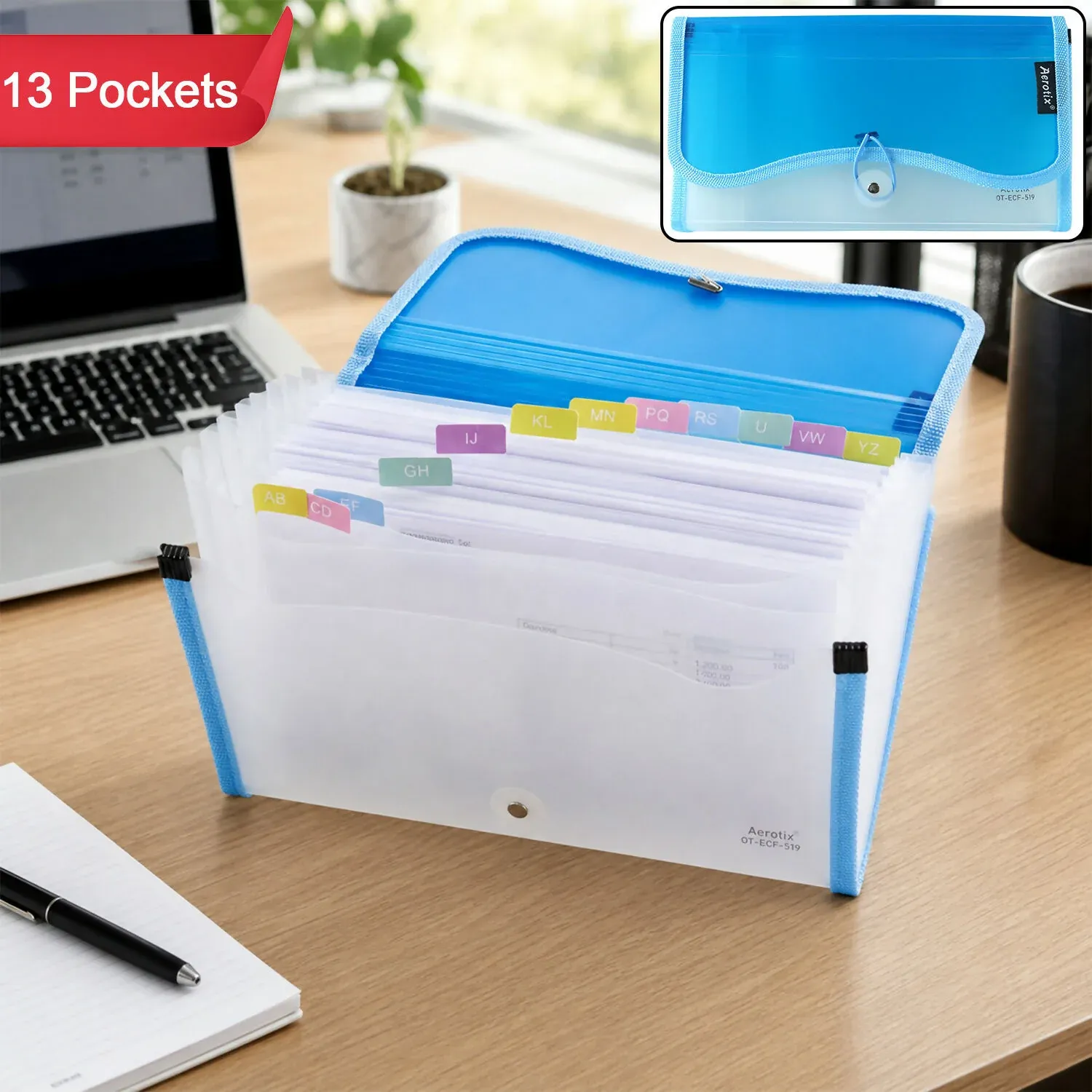 Premium Expanding Cheque Book File Organizer 13 Pockets with A-Z Tabs & Button Closure - Buy Online at Alikart