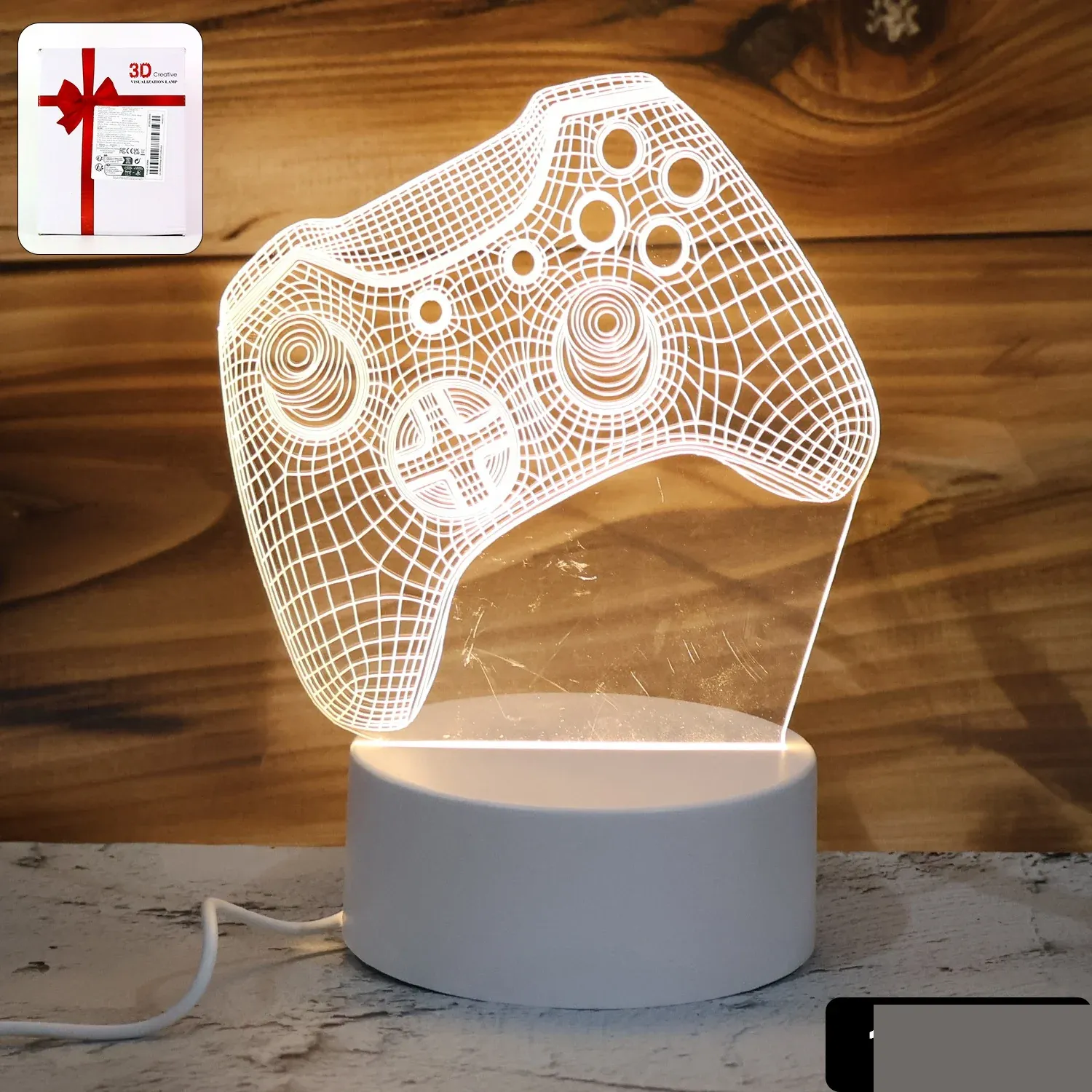 3D Illusion LED Night Lamp with Gaming Controller Design - Detailed Feature View 1