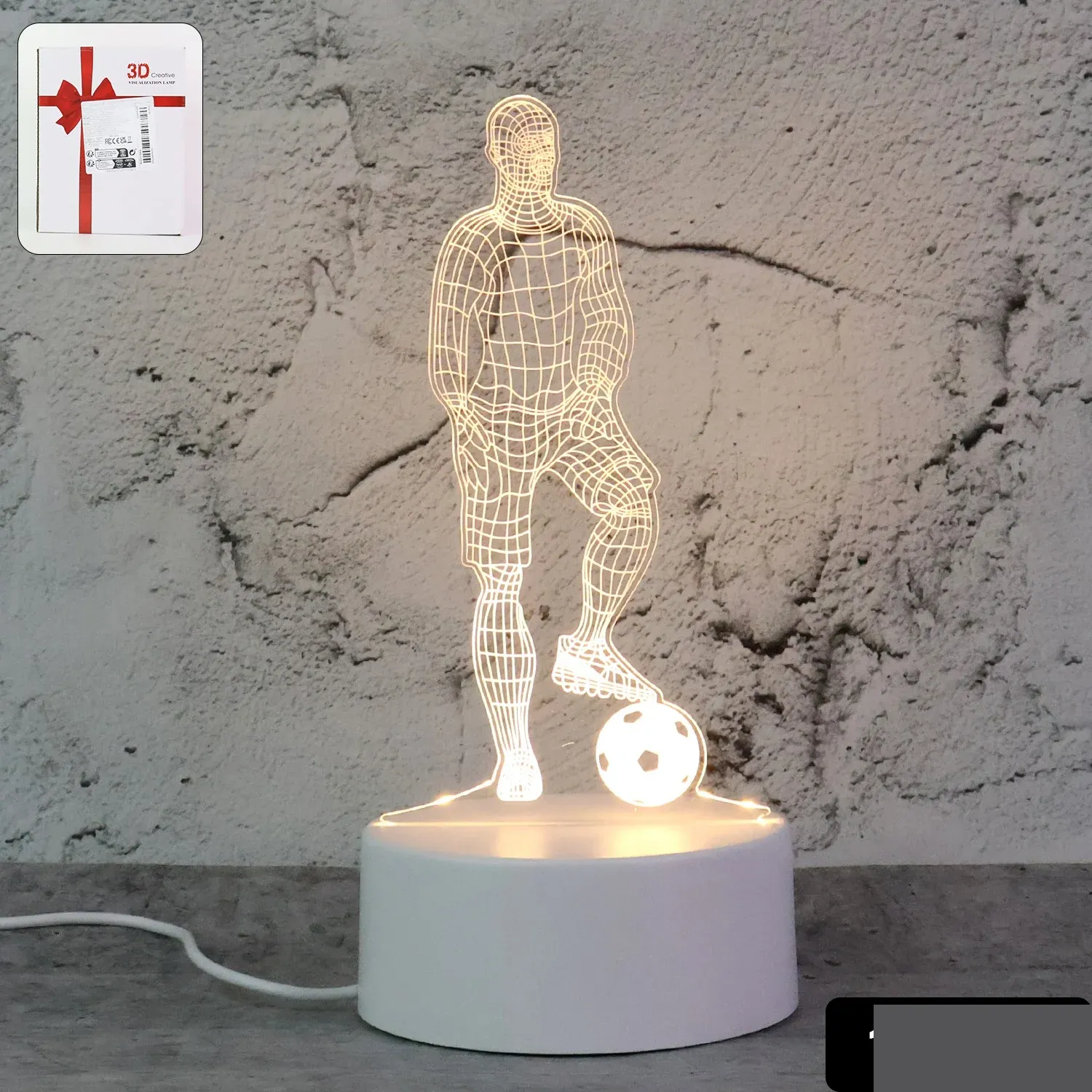 3D Illusion LED Night Lamp with Football Player Design - Detailed Feature View 1