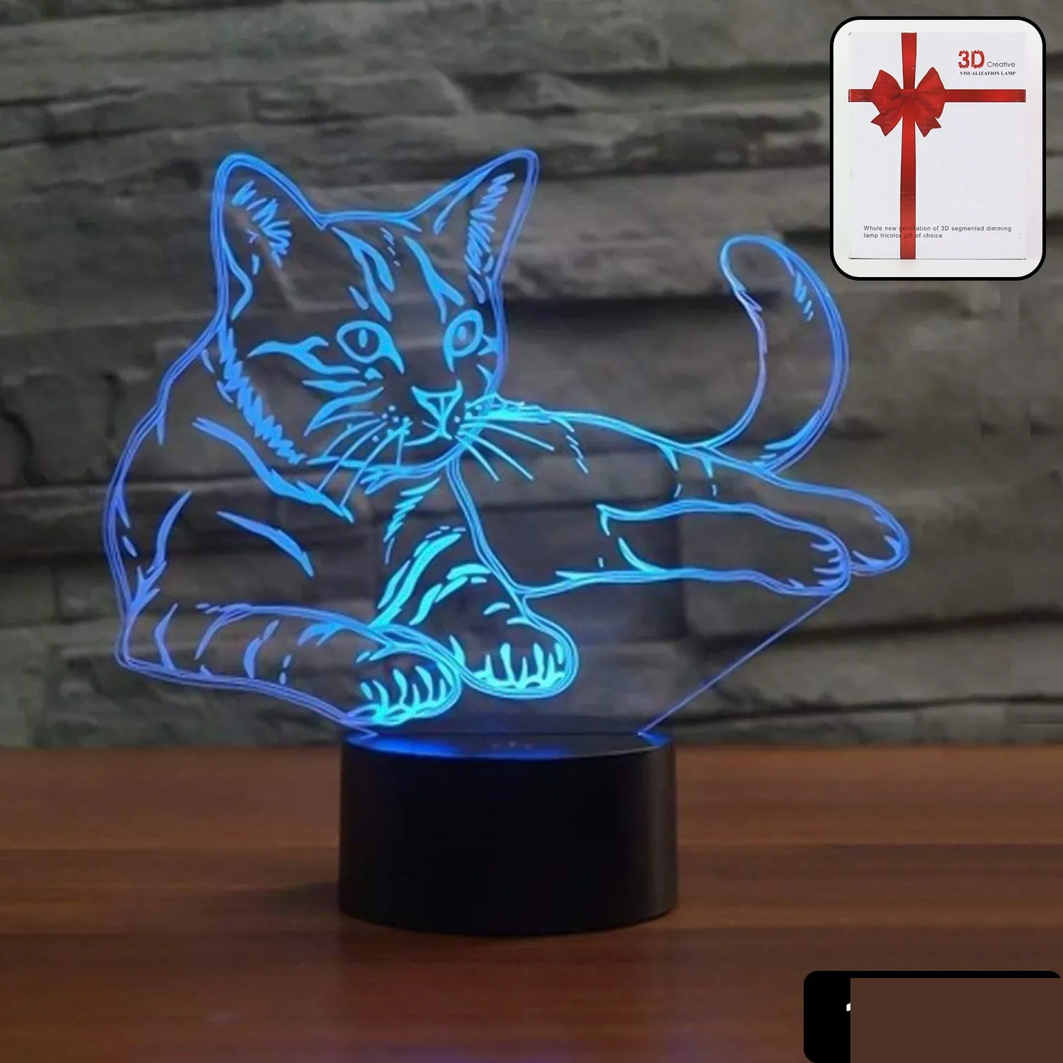 3D Illusion Multicolor Changing LED Night Lamp with Cat Design - Detailed Feature View 1