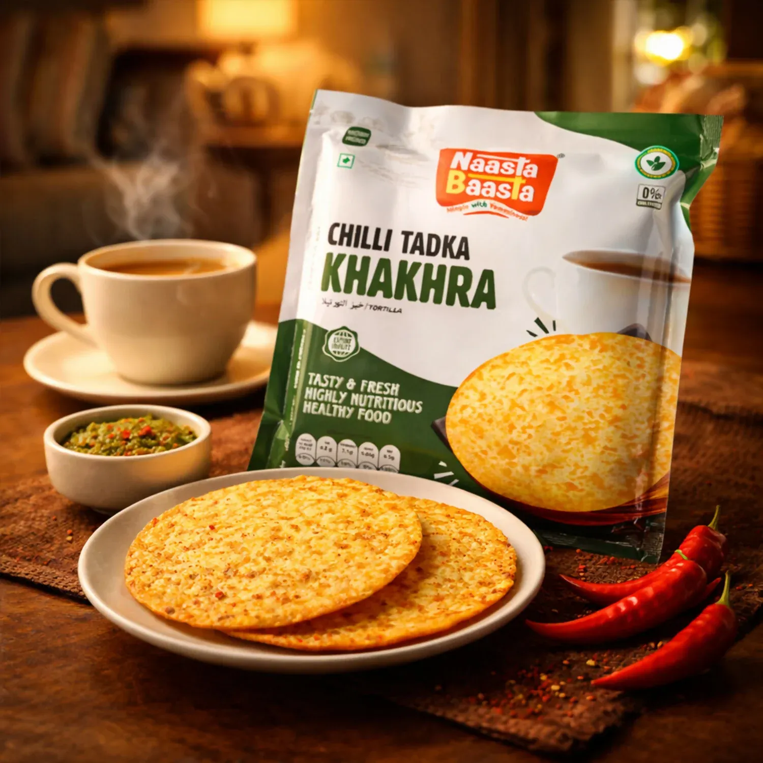 Premium Naasta Baasta Chilli Tadka Khakhra Ready to Eat Spicy & Nutritious Snack (200gm) - Buy Online at Alikart