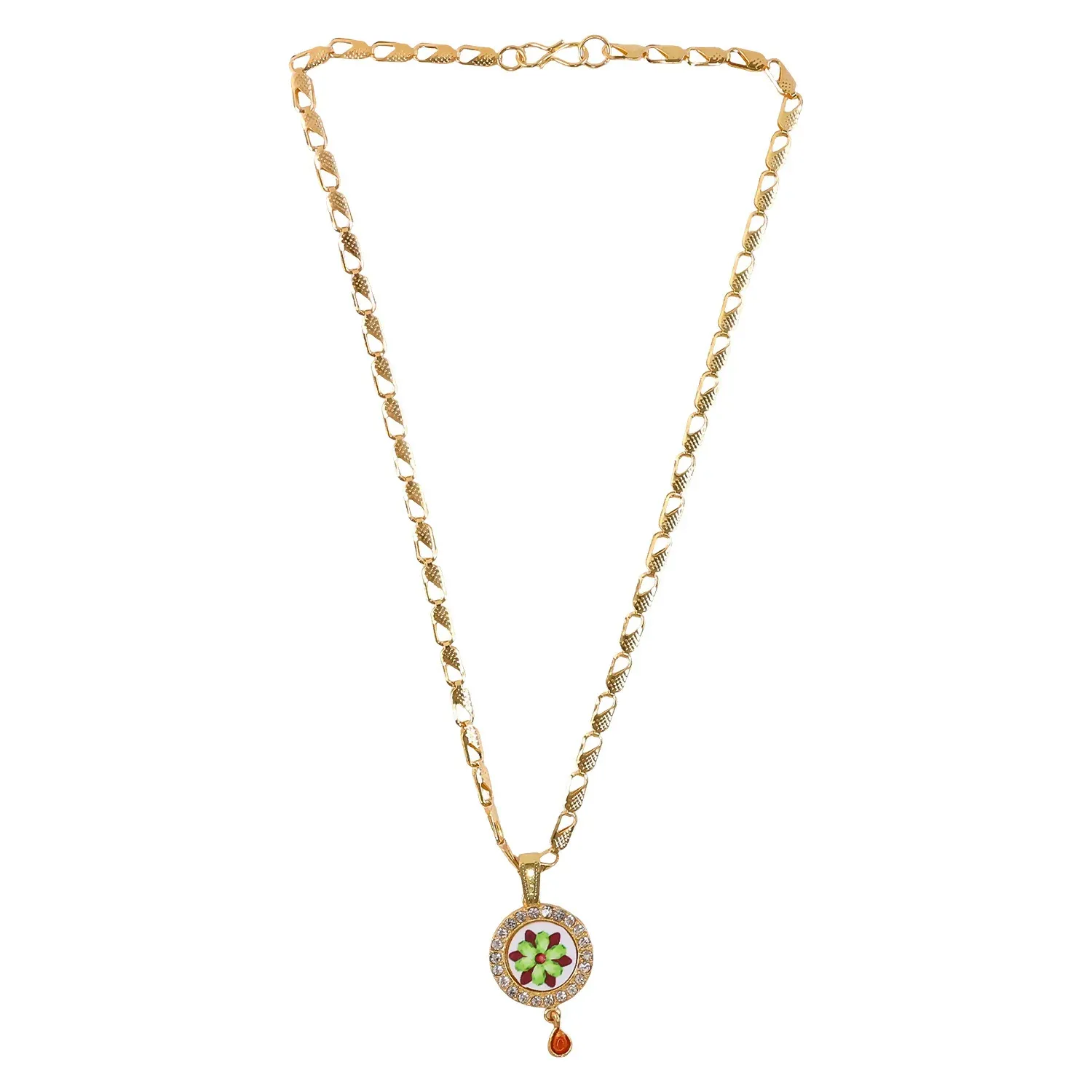 Elegant Gold Plated Pendant Necklace with Floral Design - Detailed Feature View 4