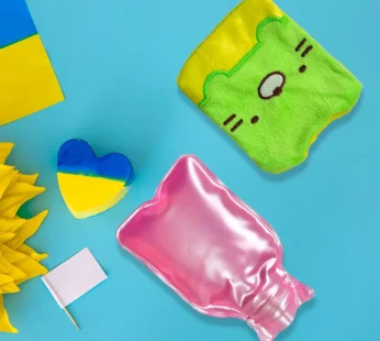 Hot Water Bag for Pain Relief – Green Kitty with Soft Cover | Velvet Wellness