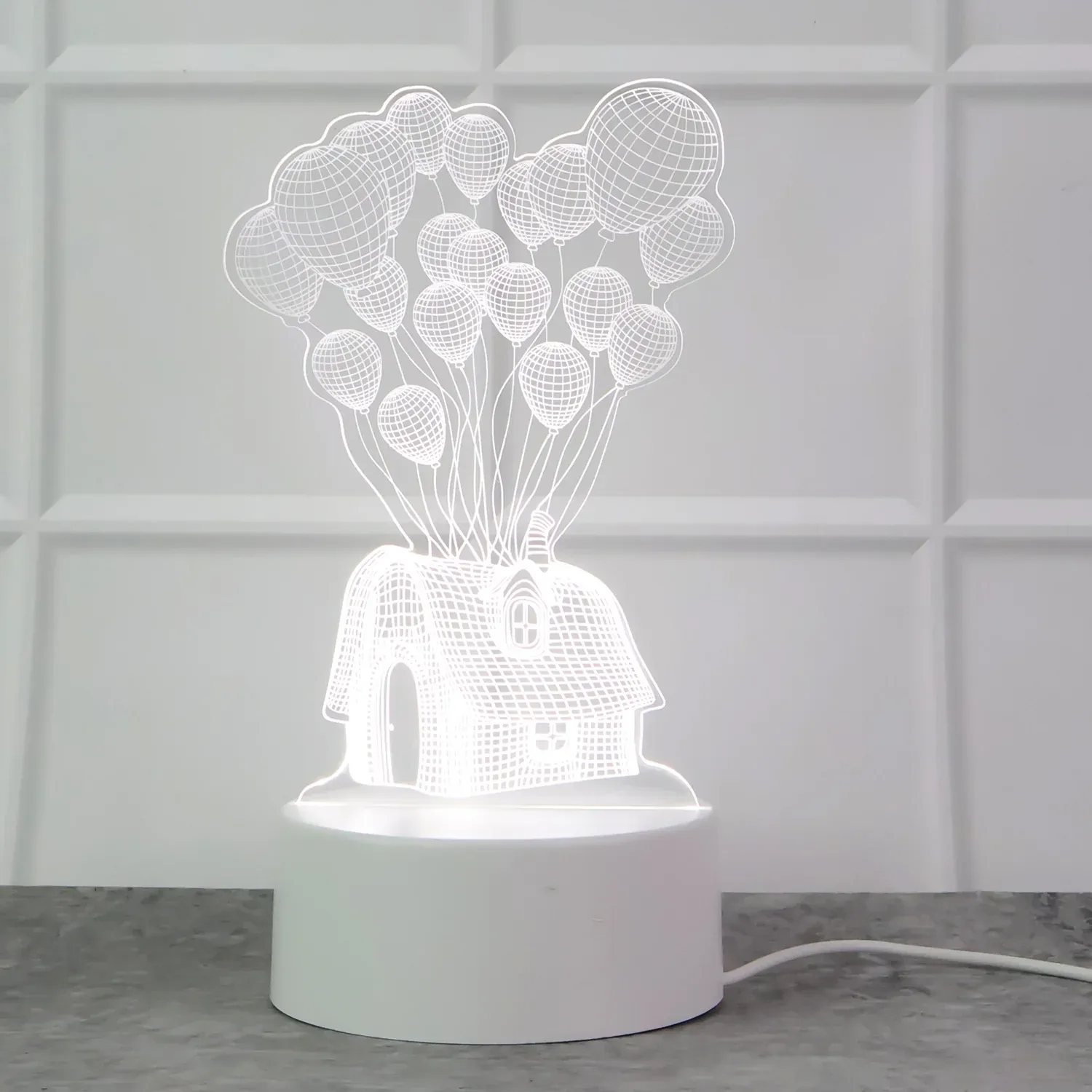 3D Illusion LED Night Lamp with House & Balloons Design - Detailed Feature View 3