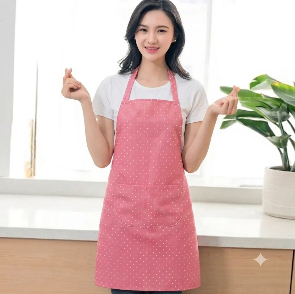 Adjustable Stylish Polka Dot Kitchen Apron with Front Pocket for Cooking & Baking - Detailed Feature View 4
