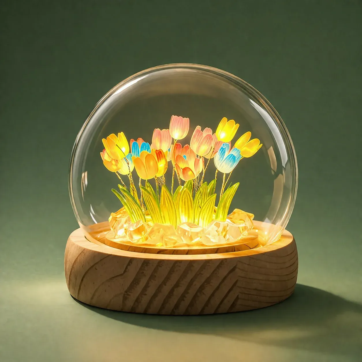 DIY Tulip Night Light Kit LED Glass Dome Decorative Table Lamp - Detailed Feature View 3