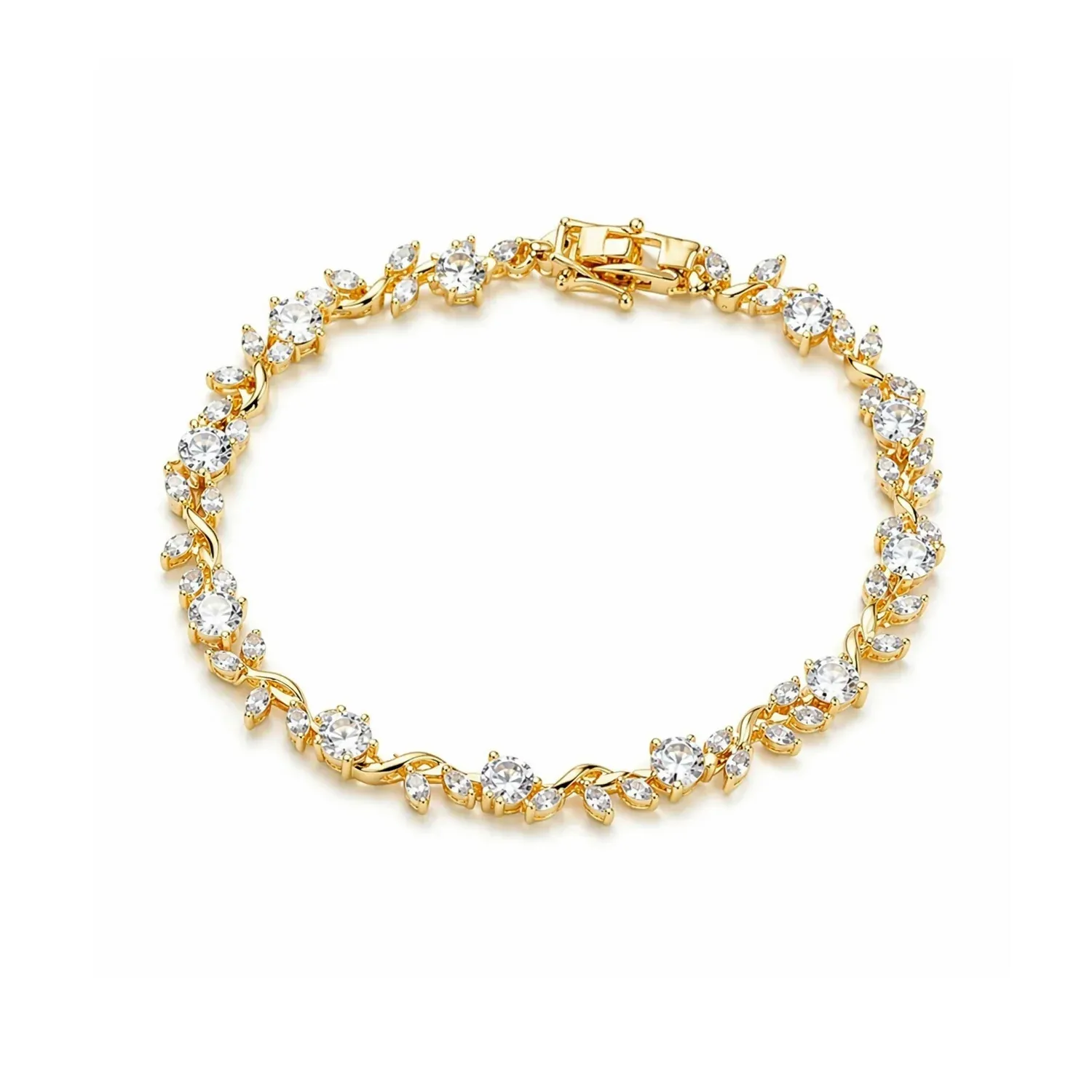 Gold-Plated Tulip Lava Stone Crystal Vine Bracelet for Women - Detailed Feature View 2