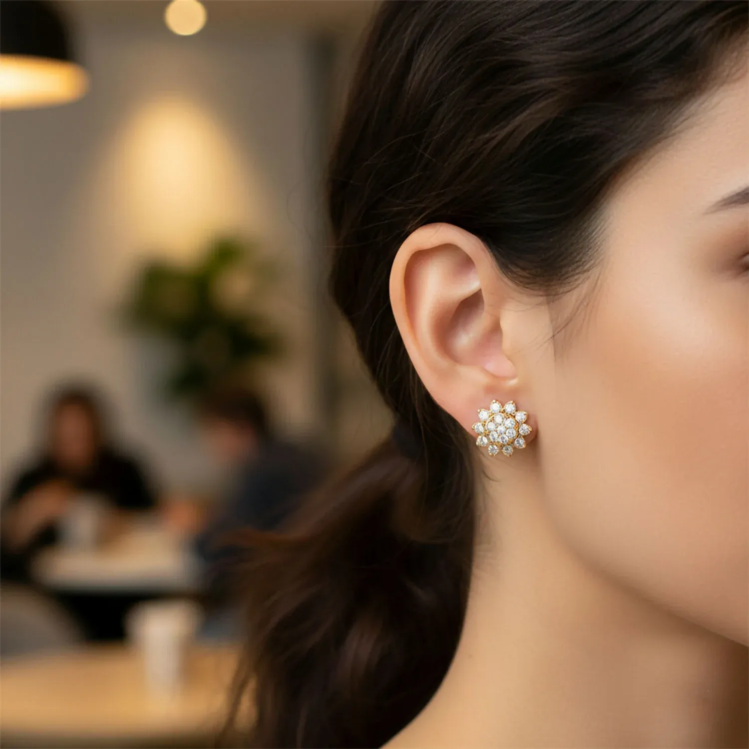 Elegant Floral CZ Stud Earrings with Gold Tone Finish for Daily & Party Wear Women - Detailed Feature View 1