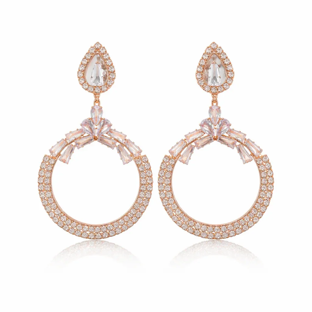 Exquisite Rose Gold Tone Chandbali Statement Earrings - Detailed Feature View 2