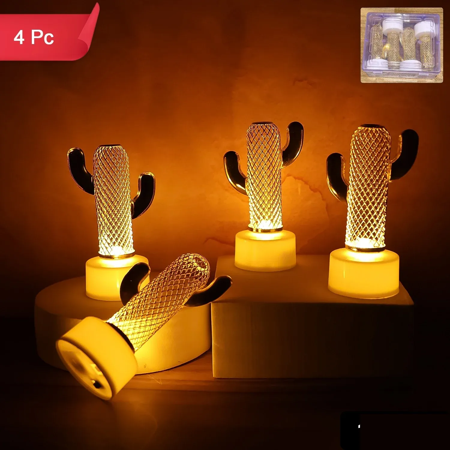 Cactus Shaped Flameless LED Candles – Safe Decorative Flickering Glow - Detailed Feature View 1