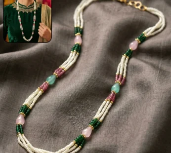 Multi-Layer Pearl Necklace with Green, Pink & Pastel Stones