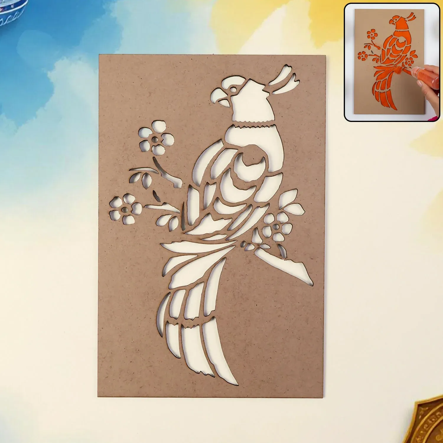 Premium Bird Design Rangoli Stencil – Reusable Portable MDF Template - Buy Online at Alikart