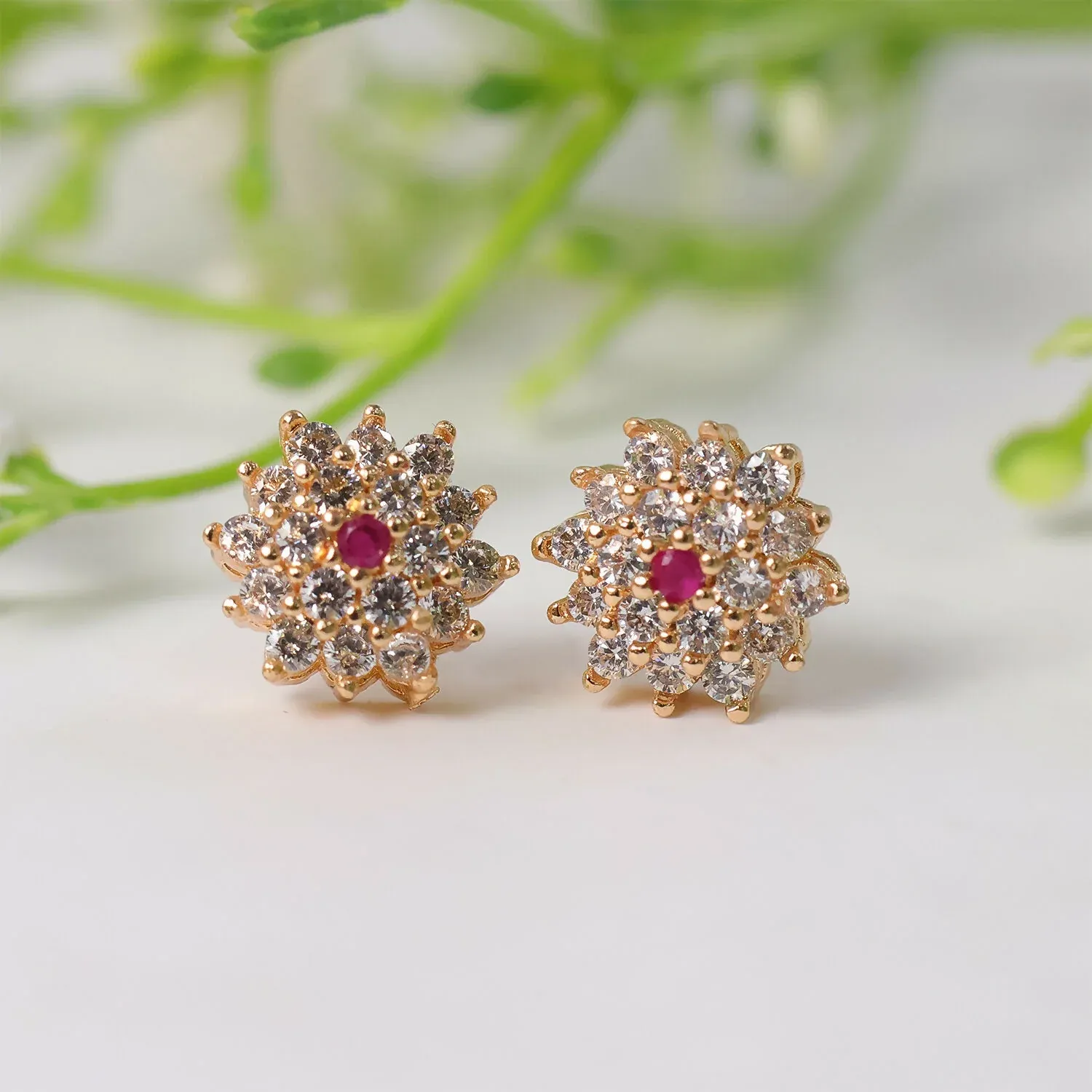 Floral CZ Stud Earrings with Center Stone for Daily & Party Wear - Detailed Feature View 3