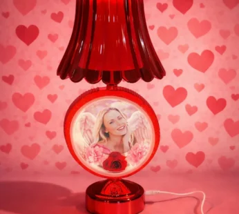 Red Round Photo Table Lamp with Decorative Shade for Bedroom & Gift