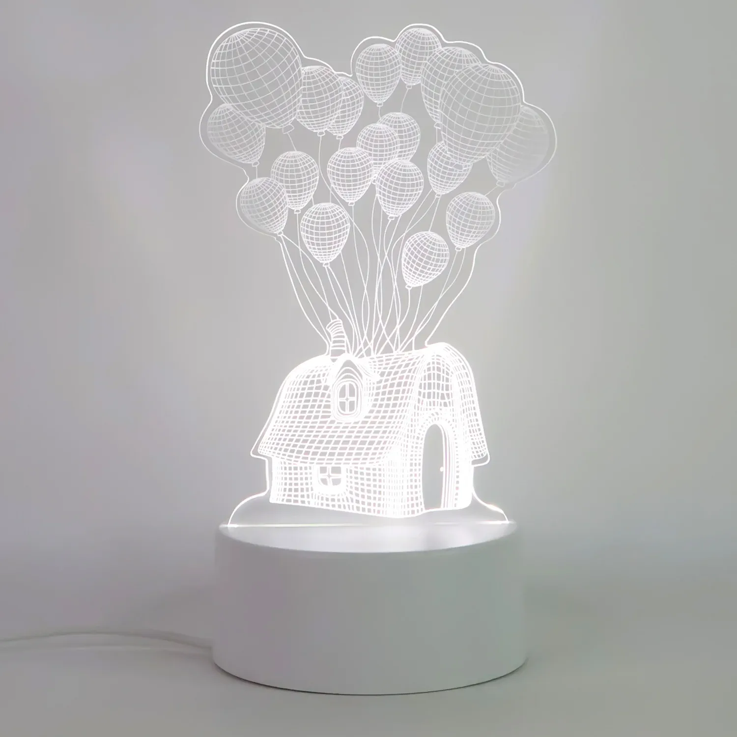 3D Illusion LED Night Lamp with House & Balloons Design - Detailed Feature View 4