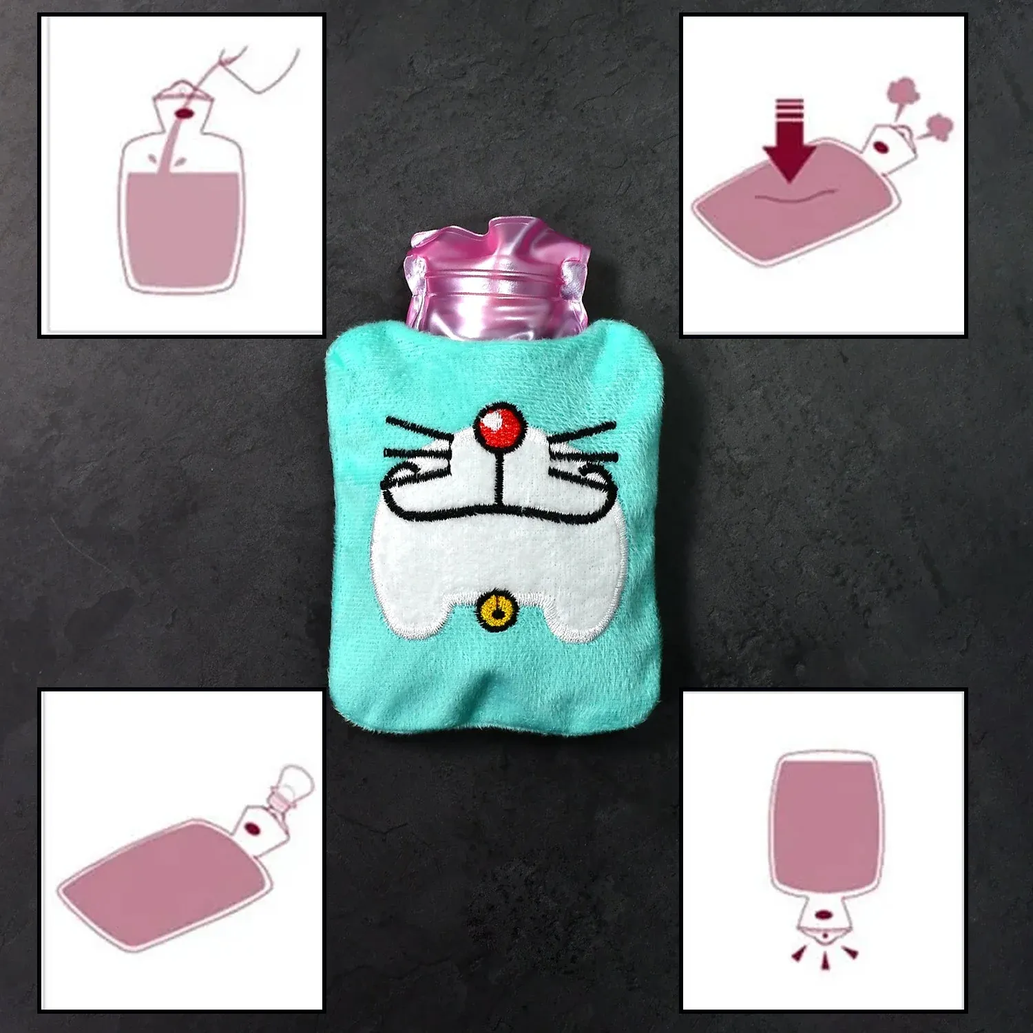 Doremon Hot Water Bag – Pain Relief with Soft Cover | Velvet Wellness - Detailed Feature View 3