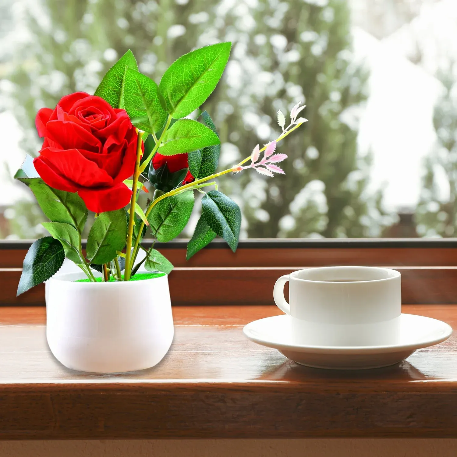 Premium Artificial Rose Plant – Realistic Decor with Pot | VoltDesk - Buy Online at Alikart