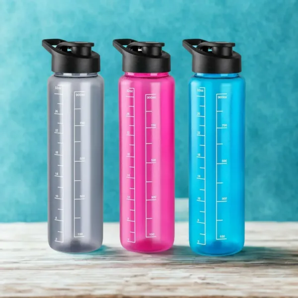 Set of 3 Plastic Sports Water Bottles with Leak-Proof Lids