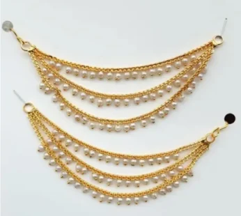 Traditional Gold Plated Long 3 Layer Ruby Emerald Stone Drop KansarEar Thread for Earrings Chain jewellery for Women & Girls