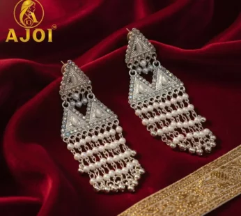 Royal Pearl Drop Silver Designer Earrings with Elegant Dangling Tassels