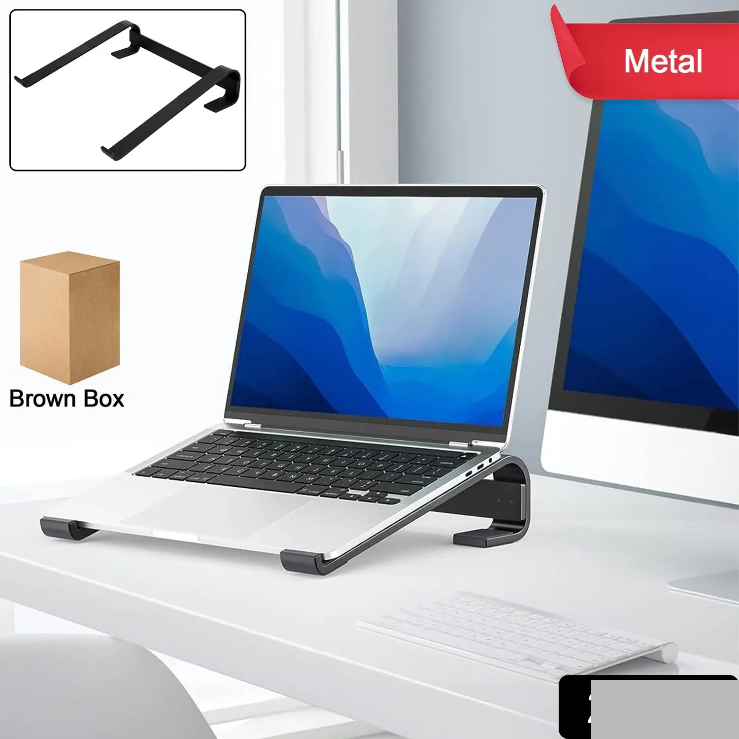 Fixed Metal Laptop Stand – Sturdy Ergonomic Desk Riser for Work - Detailed Feature View 1