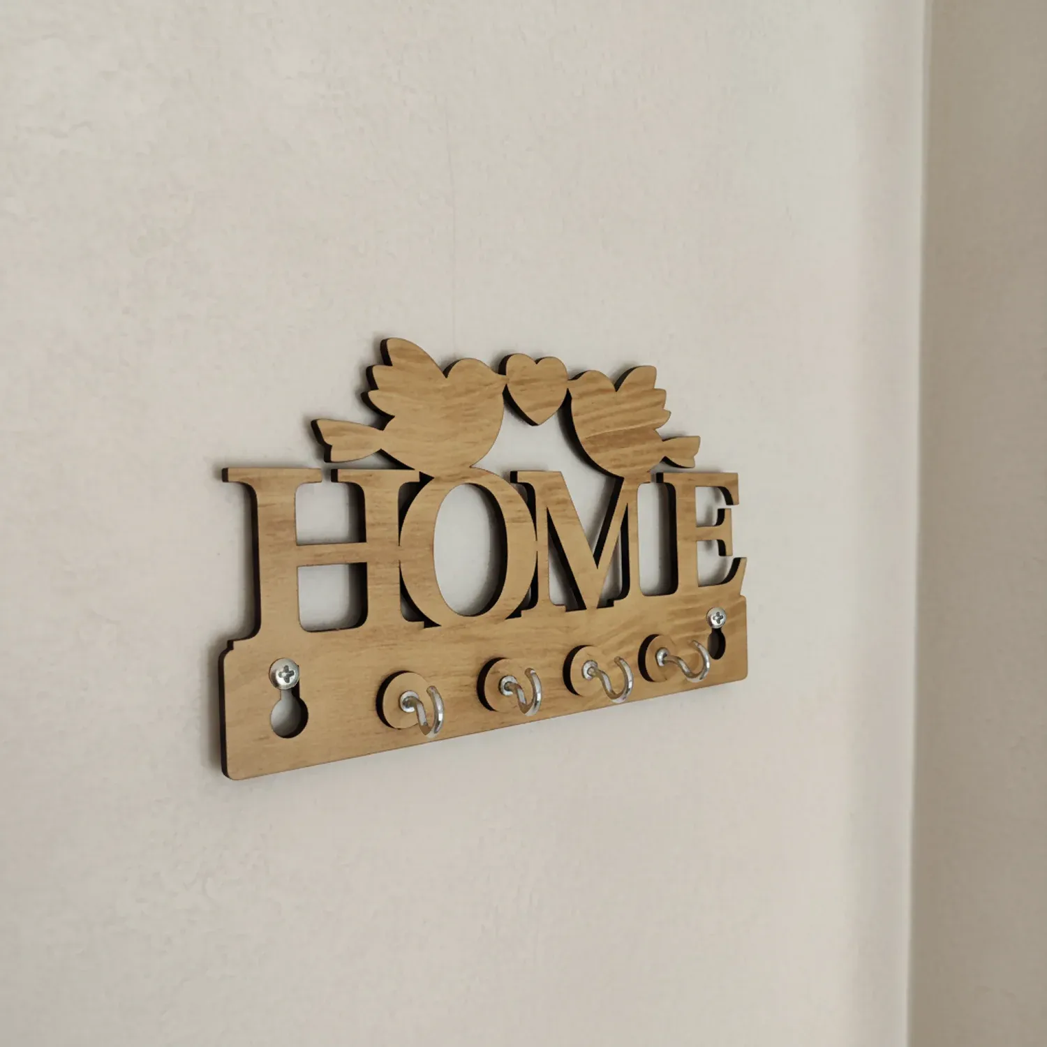 Wooden Key Holder for Wall with Birds – Decorative MDF Key Organizer - Detailed Feature View 1