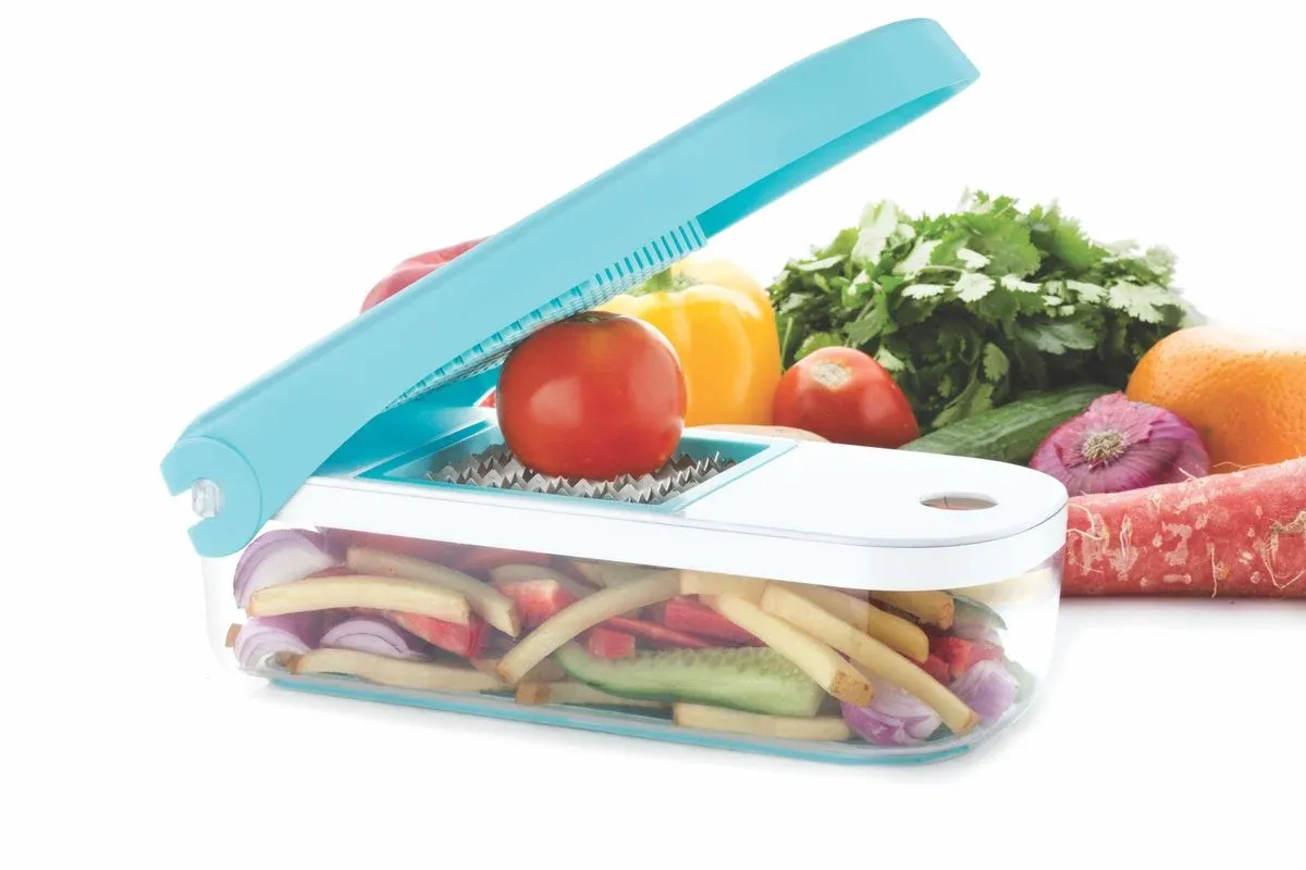 Ganesh 7-in-1 Blue Plastic Vegetable Dicer with Stainless Steel Blades - Detailed Feature View 8