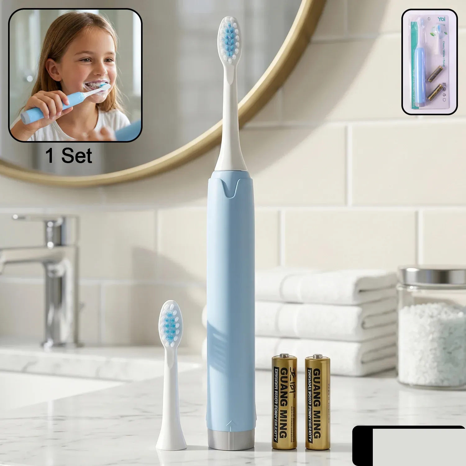 Electric Sonic Toothbrush with Extra Head & 2 AA Batteries - Detailed Feature View 1