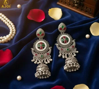 Multicolor Oxidized Silver Jhumka Earrings