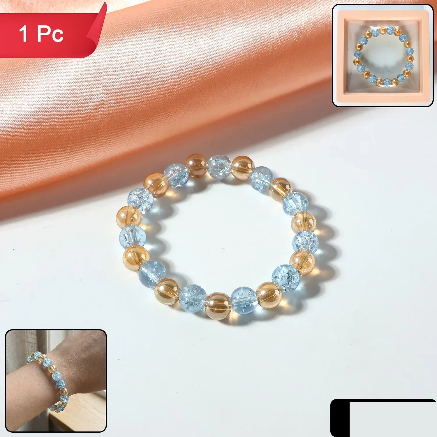 Premium Elegant Dual-Tone Crystal Beaded Stretch Bracelet - 1 Pc - Buy Online at Alikart