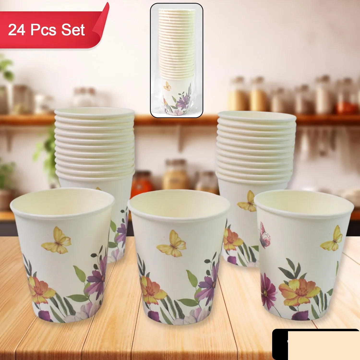 Disposable Paper Cups – Mixed Design 24 Pcs | Papezo - Detailed Feature View 1