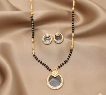 Gold Plated AD Circular Stud Earrings and mangalsutra with Grey Stone for women